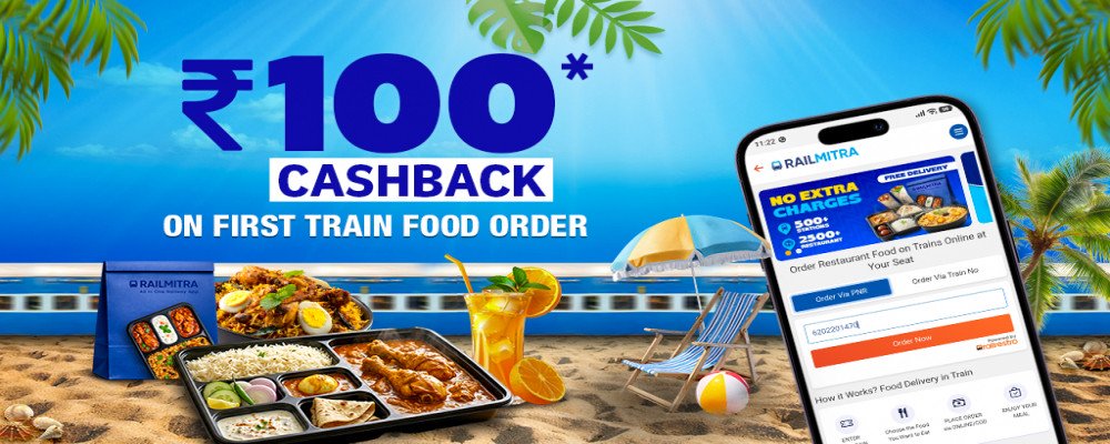 100 RS Cashback on First Train Food Order with RailMitra