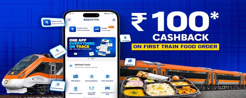 RailMitra 100 RS Cashback on First Food Order in Trains